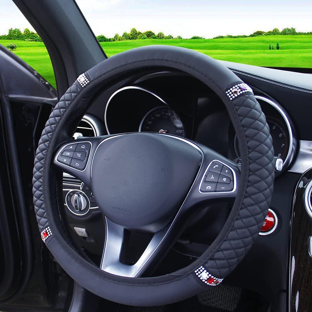 Car Steering Wheel Cover Without Inner Ring Leather Embroidery Color Diamonds For Mercedes-Benz A-Klasse For BMW 3 Series