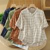DIMANAF 2026 Plus Size Summer Women Blouse Shirts Tunic Oversize Loose Casual Cotton Lady Tops Vintage Plaid