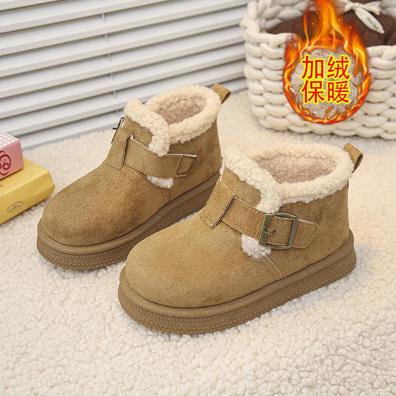 Kids Fleece Lined Snow Boots Winter Warm Plush Short Boots for Girls Non Slip