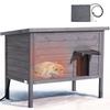 Beheiztes Katzenhaus, Isoliertes Holz-Katzenhaus für Freigänger, Wasserdichtes Unterschlupf für Streunerkatzen mit Heizmatte, PVC-Klappentür & Aufklappbares Bitumendach