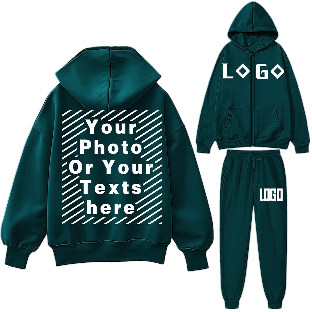 DIY16 Customize Your LOGO Tracksuit Suit Autumn Fashion Warm Hoodie Sweatshirts Two Pieces Oversized Solid Casual Hoody Pullovers