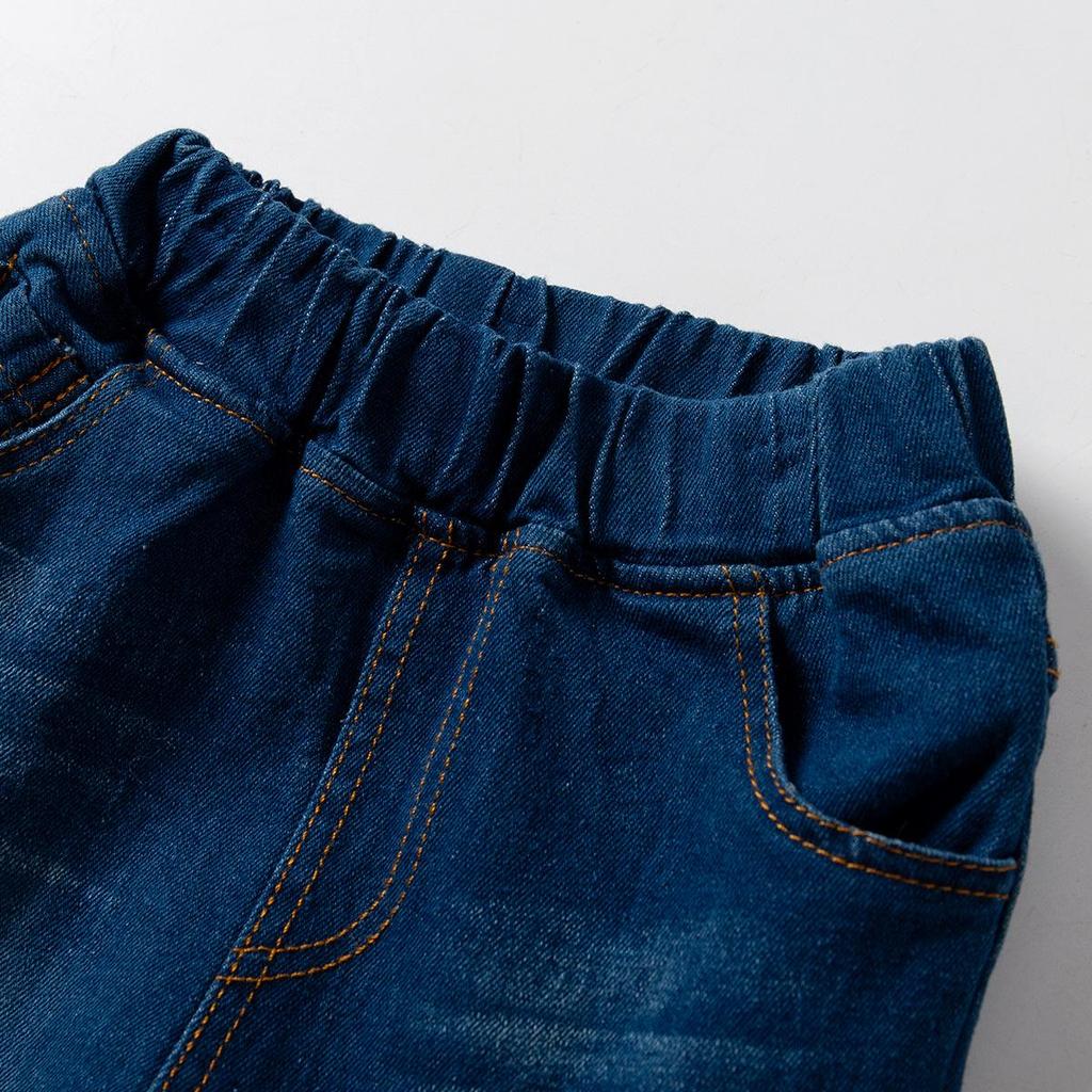 2024 Kids' Cotton Denim Stretch Pants - Slim-Fit for Boys, Spring & Autumn
