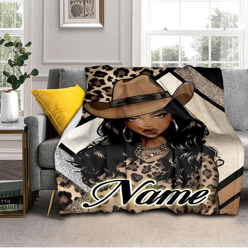 1PC Custom Name Cowgirl Fashion Artwork Outdooor Flannel Blankets Throw Blanket All-Season Throw Gift Bedspread for Couch, Bed, Camping Holiday Birthd