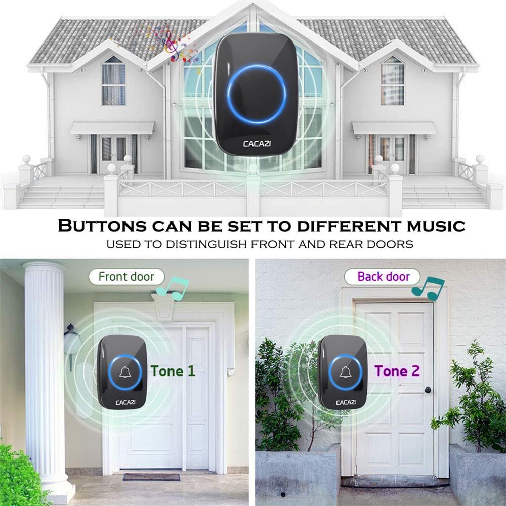Wireless Doorbell, Waterproof Doorbell, 1 Button, 1 Receiver, 60 Ringtones, 5-level Volume Adjustment, European Standard Plug.