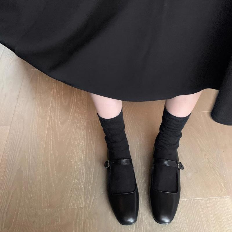 Shoes the Ro * Square Head Leather Buckle with Flat Bottom Mary Jane Women's Single Shoes Spring
