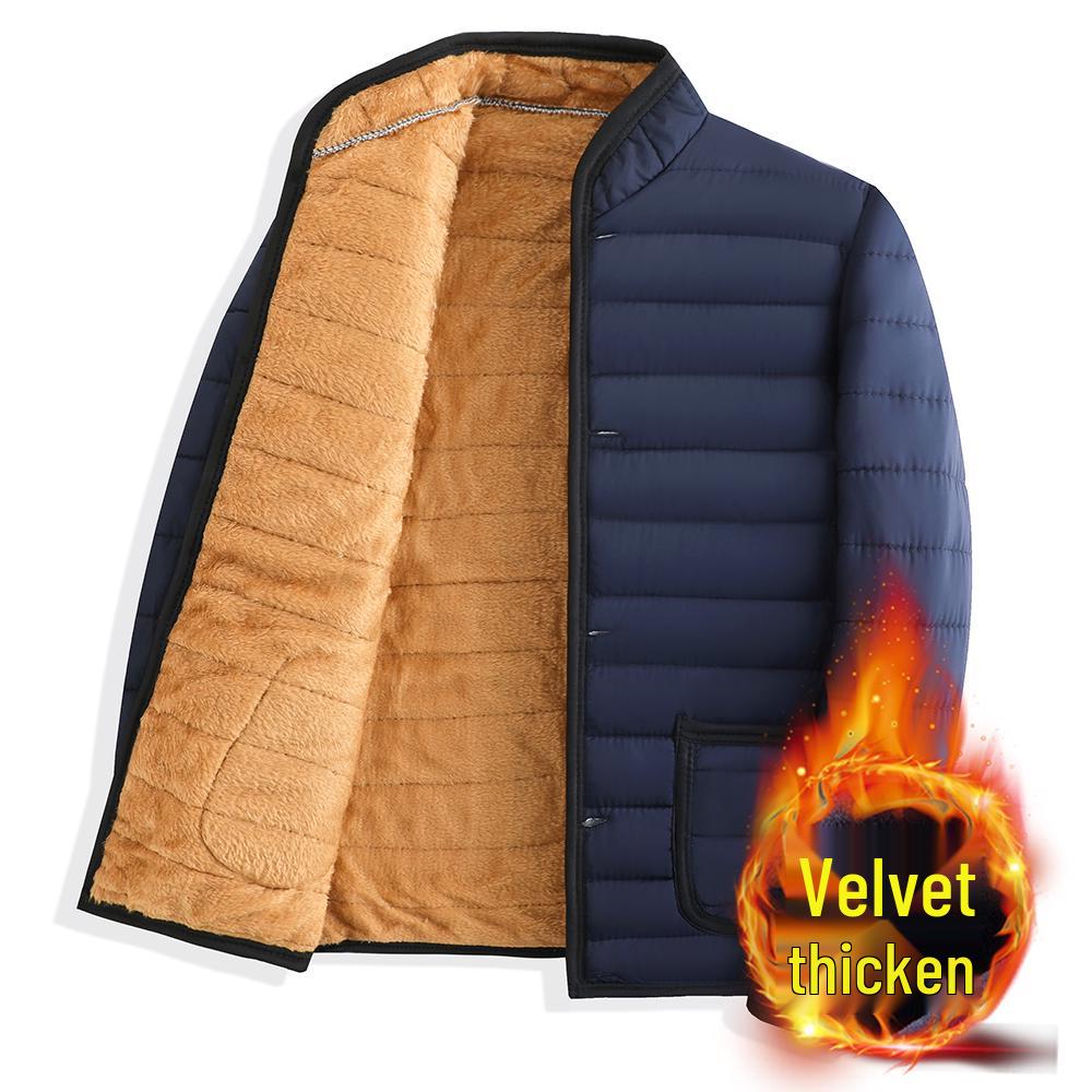 Winter Cotton-Padded Jacket with Fleece and Wool Lining for Middle-Aged and Elderly Men - Stand-Up Collar, Home Wear
