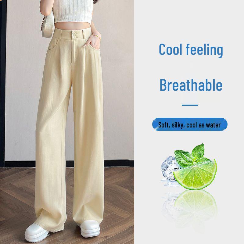 

Ice Silk Cotton Linen High-Waisted Wide-Leg Pants for Petite Women - Summer 2026 Tencel Straight-Leg Casual Wear S (Below 95 lbs)