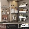 No-Drill Wall-Mounted Kitchen Storage Rack: Multifunctional Holder for Knives, Chopsticks, Pot Lids, and Seasoning Condiments