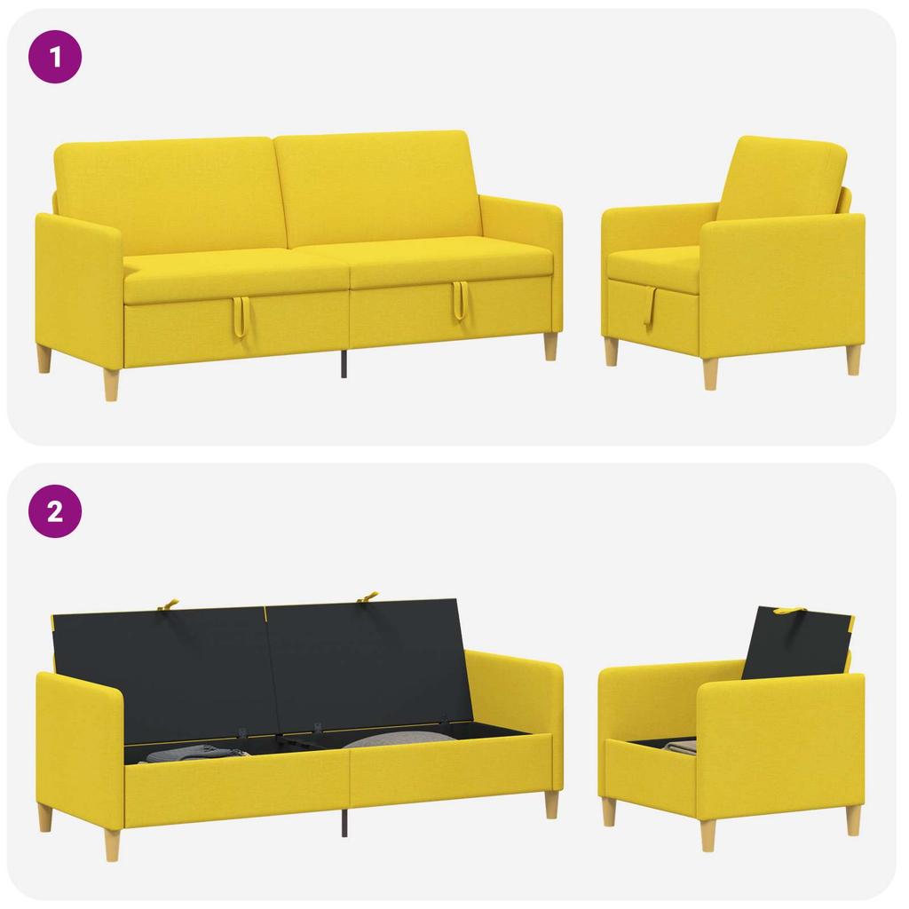 2 Piece Storage Sofa Set Light Yellow Polyester