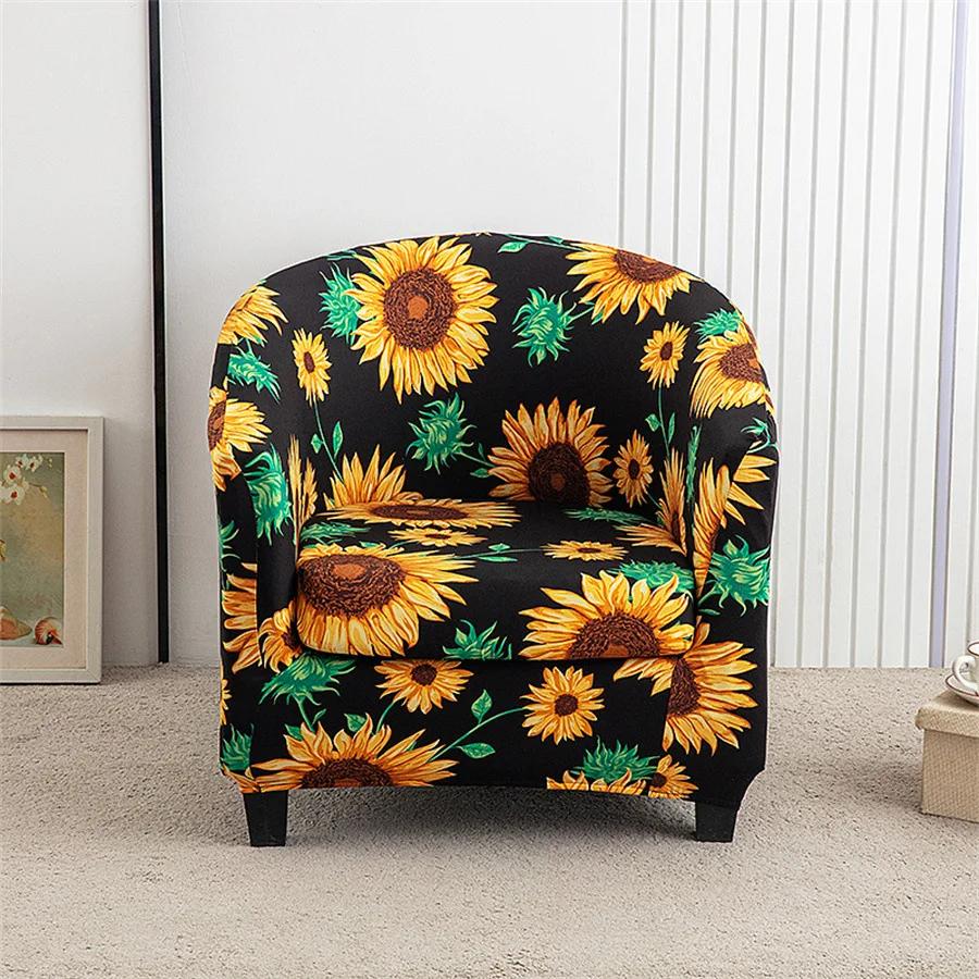 Spandex Tub Chair Cover Flower Print Club Armchair Slipcover Elastic Washable Seat Case Protector for Living Room Home Decor
