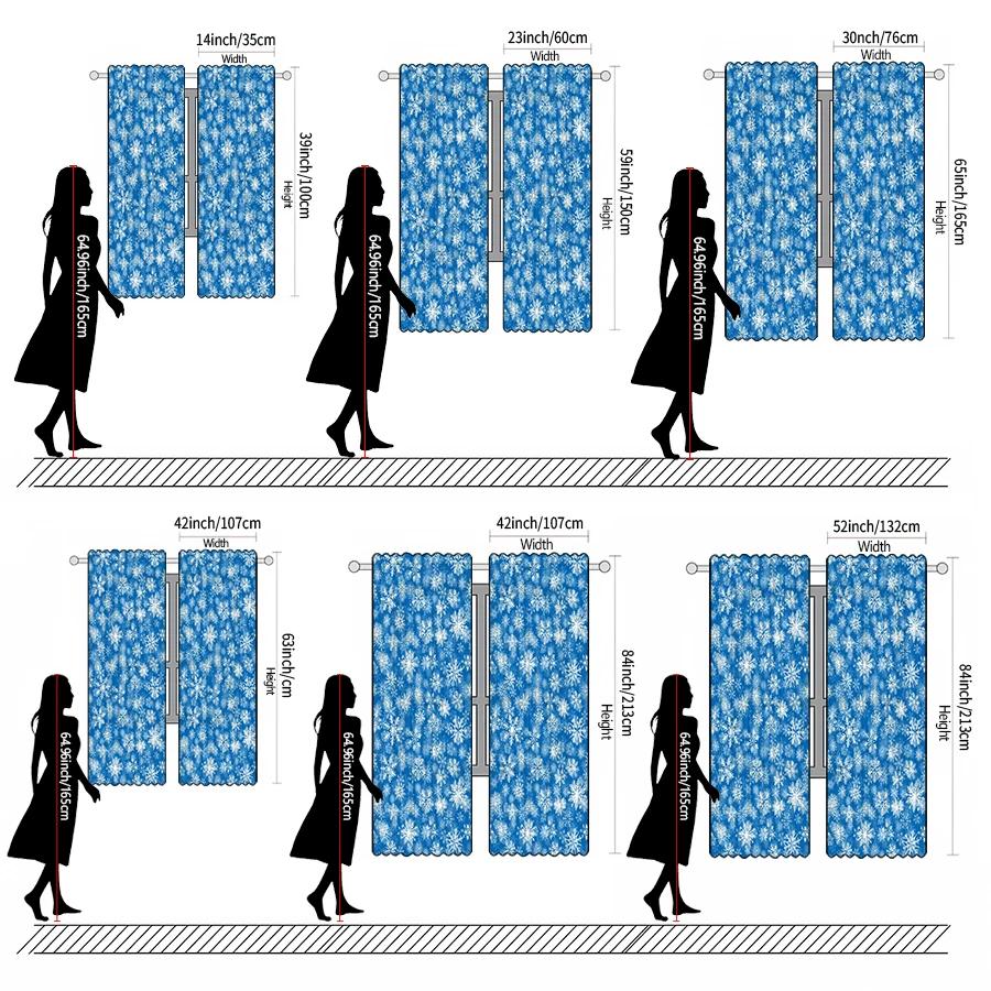 Christmas Snowflake Printed Curtains Pole Bag Decorations Home Room Set Of 2 Made Polyester