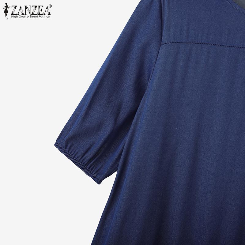 ZANZEA Women Casual Round Neck Half Sleeve Loose Dress