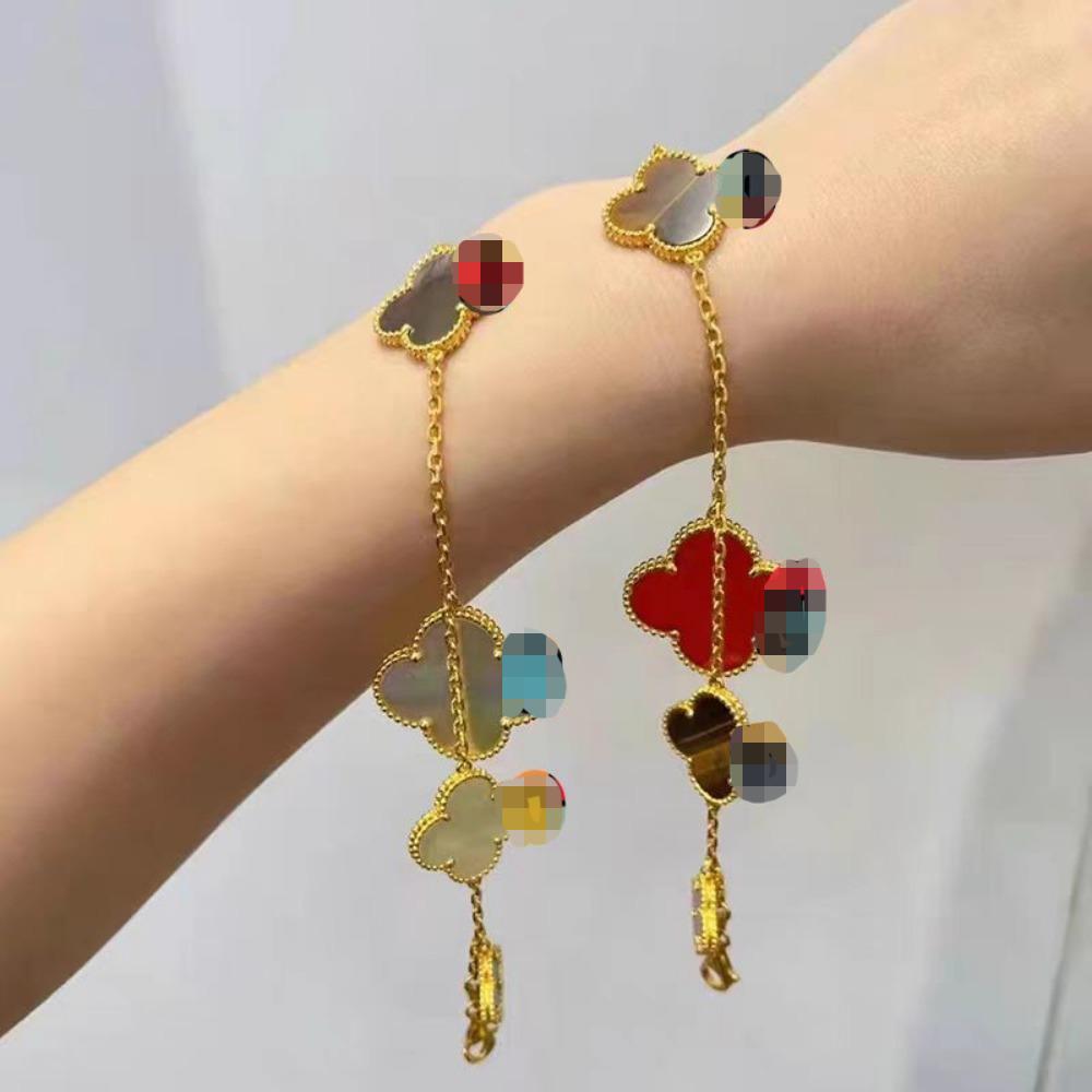 Bransoletka Seiko Wysokiej Jakości V Złoto Czterolistna Koniczyna Rozmiar Asymetryczna Pięciokwiatowa Naturalna Masa Perłowa Bransoletka Damska