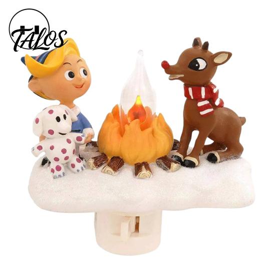 Warm Twinkling Christmas Decor Night Light, Santa Claus Grandma Bonfire Resin LED Lamp Holiday Nursery for Bedroom, Plug-in Festive Ambient