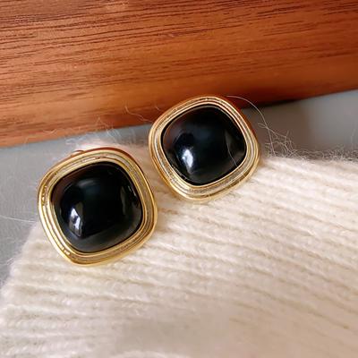 Französische Vintage Quadratische Ohrstecker für Damen Schwarz Geometrisch Exquisit Y2K Accessoires Modeschmuck Geschenk