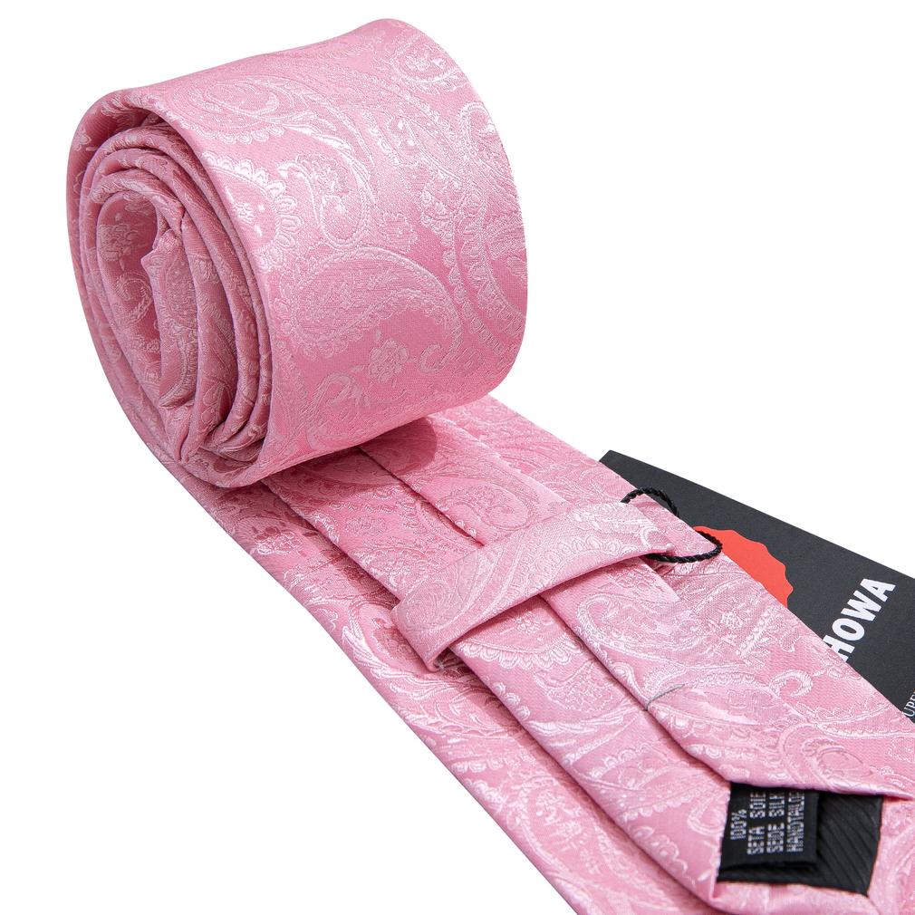 Men Pink Ties Fashion Classic Striped Paisley Floral Necktie Handky Cufflinks Set Formal Wedding