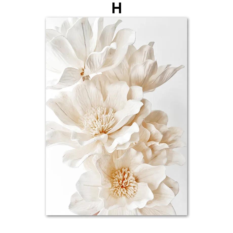 Beige Dahlia Peony Rose Daisy Flower Leaf Posters And Prints Canvas Painting Nordic Wall Art Pictures Living Room Home Decor