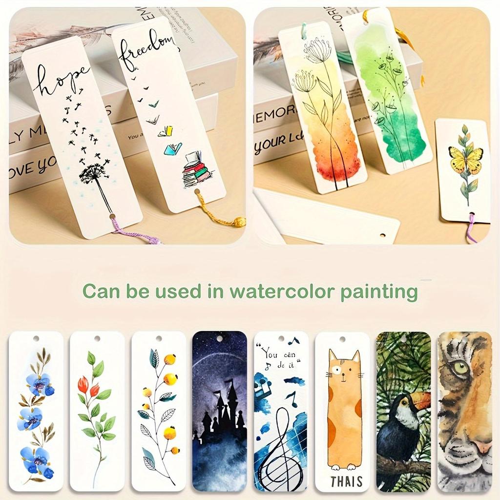 60pcs 400Gsm Watercolor Paper Bookmarks, Blank Labels for Diy Coloring, Pastel, Acrylic & Watercolor Art Projects, Crafts Supplies