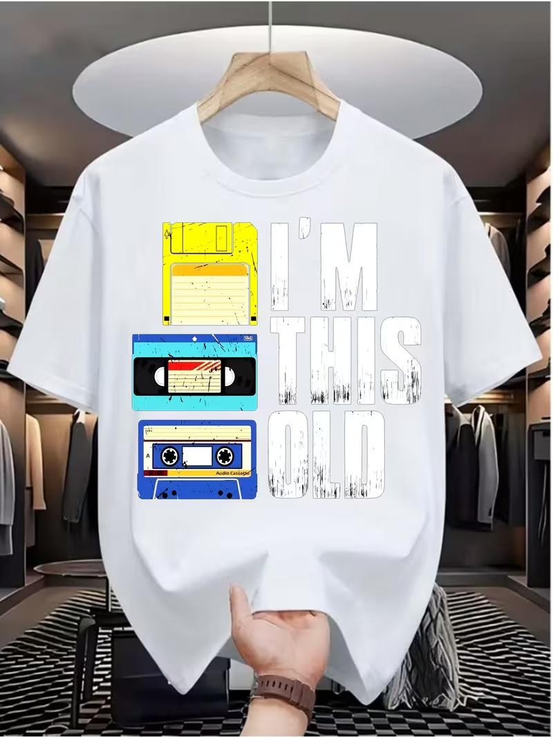 I m This Old Retro Tech T-Shirt Vintage Floppy Disk VHS Cassette Tape Graphic Funny Black Tee 90s Nostalgia Short Sleeve Gift S