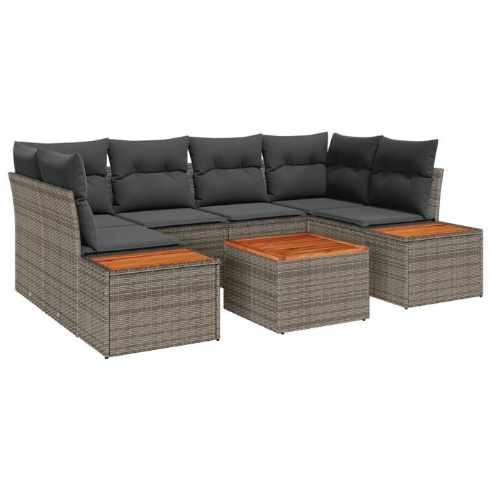VidaXL Ensemble de canapé de jardin 7 pièces avec coussins gris poly rattan acacia 3348035