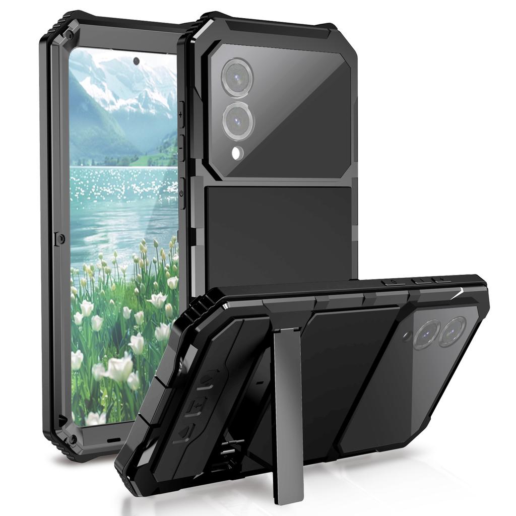 Heavy Duty Stand Case for Samsung Galaxy S25 Edge S24,S23,S22 Ultra Aluminum Phone Cases with Glass Screen Camera Protector