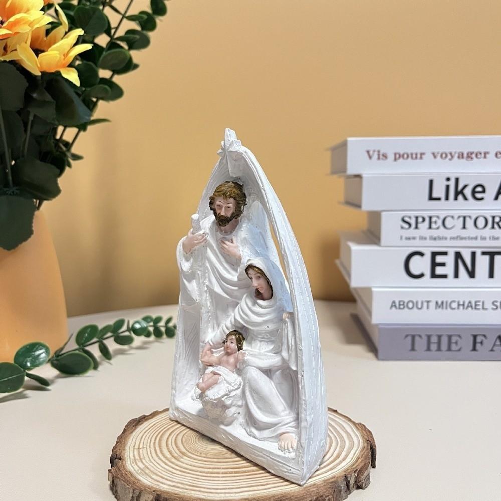 Desktop Ornaments Holy Family Sculpture Resin Christmas Manger Statue Window Sill