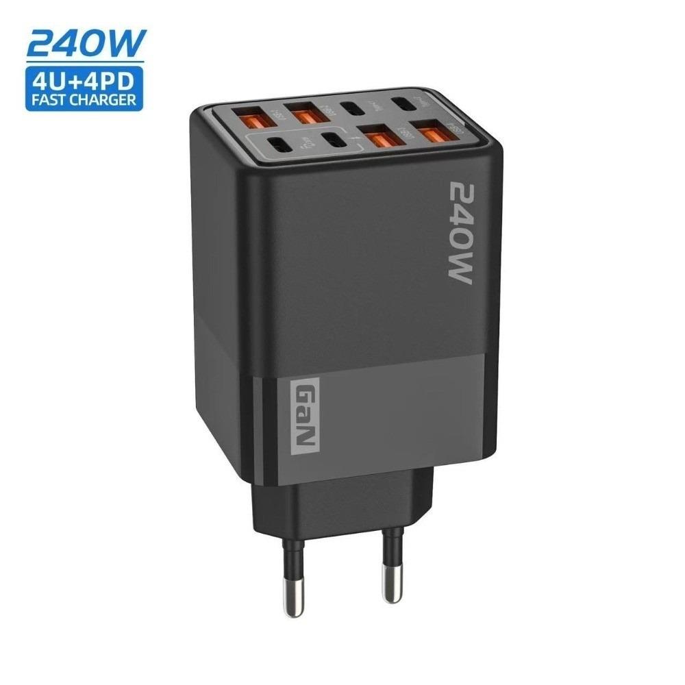 4USB+4PD 240W GaN Charger Plug 8 Ports USB C Charger for Huawei/Xiaomi/Samsung
