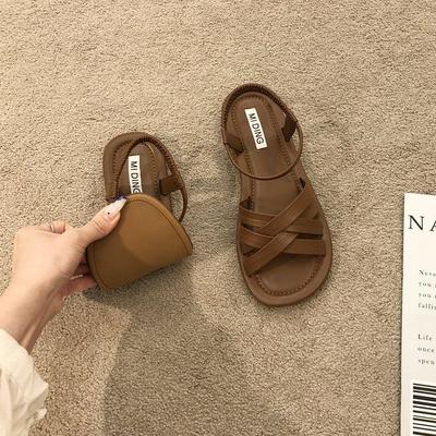 Damen 2024 Französische Flache Nischendesign Weiche Sohle Strand Römische Sandalen