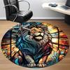 1PCStained Glass Lion Office Round Area Rug,  Mat Suitable For Office, Under Office Chairs Bedroom Living Room Home Decor, Room Deco