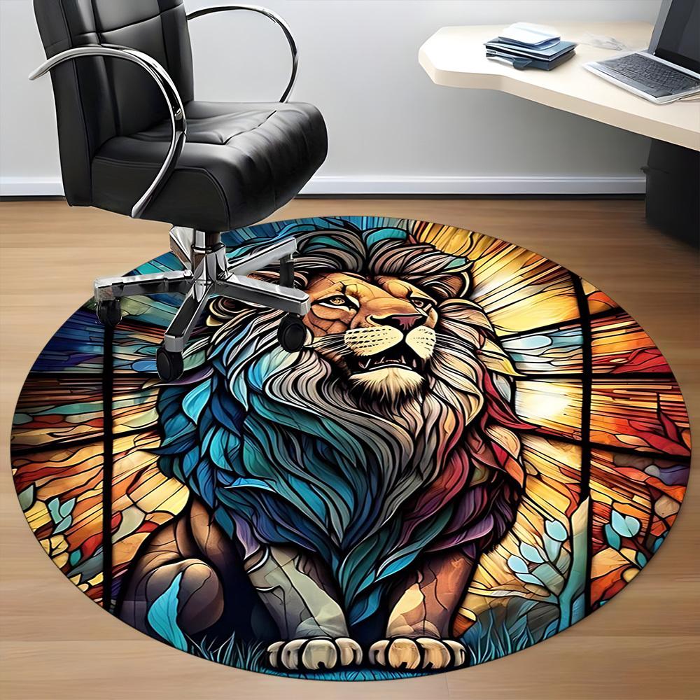 1PCStained Glass Lion Office Round Area Rug,  Mat Suitable For Office, Under Office Chairs Bedroom Living Room Home Decor, Room Deco