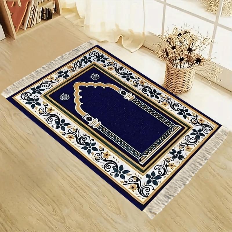 Twin Minaret Mosque Floral Islamic Prayer Mat, Foldable Portable Muslim Prayer Rug, Religious Worship Mat for Home Decor