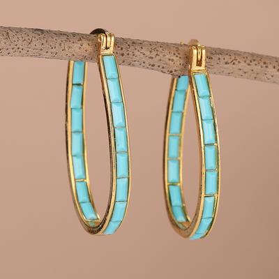 Pendientes de Aro Dorados en Forma de U con Turquesa Sintética Vintage Simples para Accesorios de Joyería de Vacaciones Estilo Bohemio para Mujer