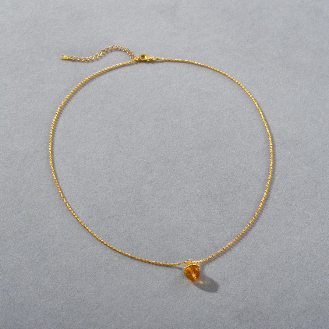 Fashion Niche Copper Plated 18K Real Gold Inlaid With Natural Citrine Aquamarine Transfer Ball Good Luck Small Gold Bead Necklace