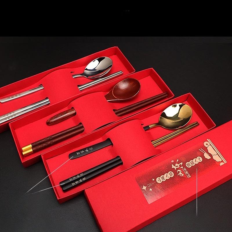 ZISIZ Chinese Style 304 Stainless Steel Spoon & Chopstick Gift Set