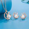 Moon Rabbit Cute Rabbit Necklace Earrings Set Women'S Light Luxury Design Zodiac Rabbit Earrings Moon Rabbit Clavicle Chain