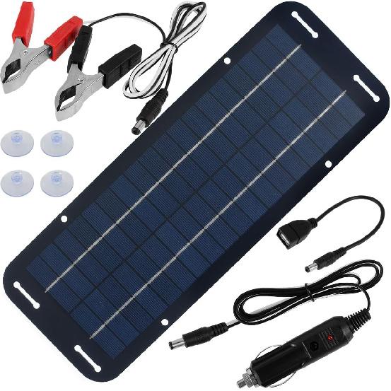 12V Solar Panel Kit, High-Efficiency IP65 Waterproof Trickle Charger with Suction Cups, Portable Solar Car Battery Charger for RV, Boat, Motorcycle,