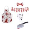 PESENAR Blood Stain Simulation + Funny Props Halloween Butcher Set Bloody Apron Kitchen Knife Cos Outfit