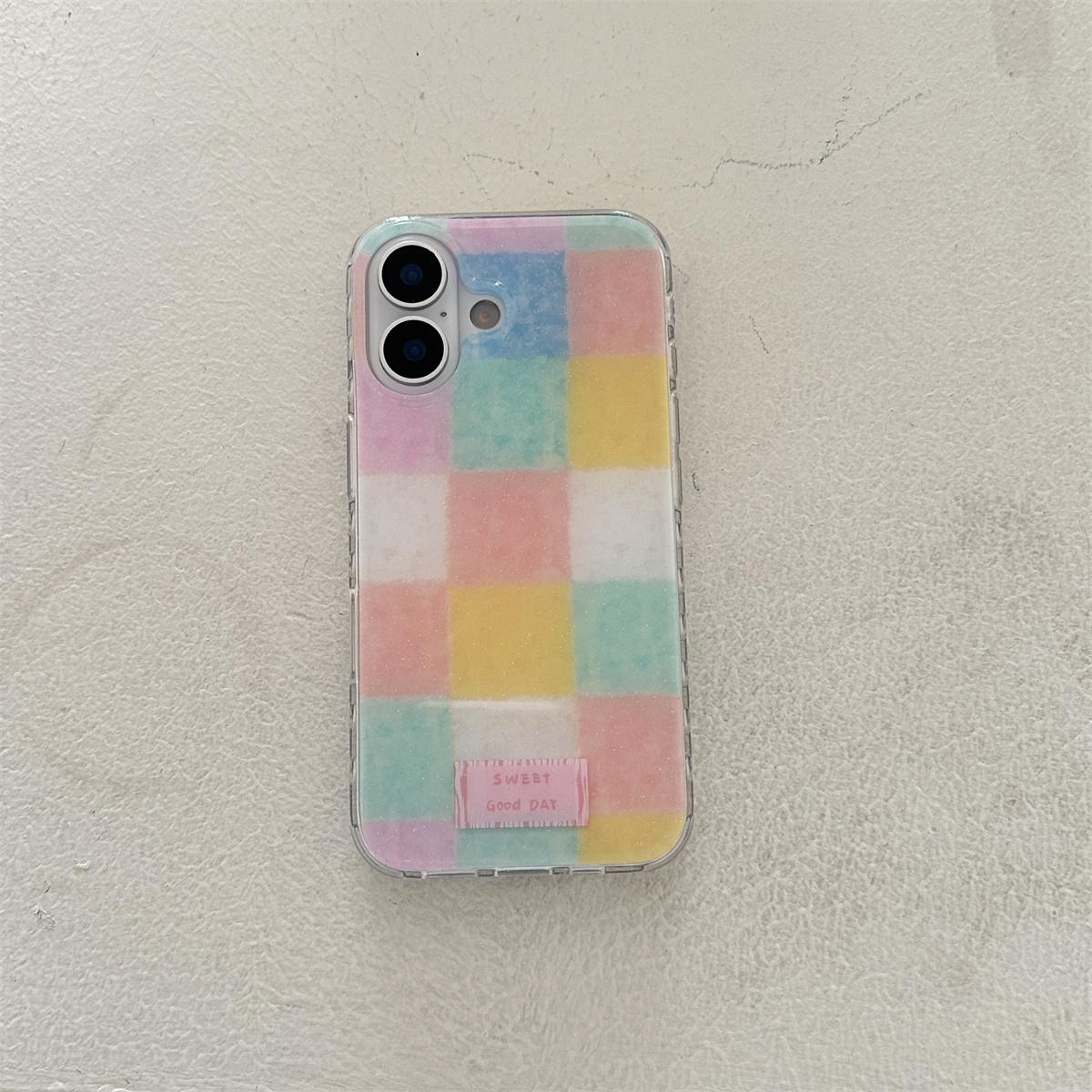 

Корейский Ins Роскошный Цветной Чехол-Клетка Большой Квадрат Для iPhone 16 15 14 13 Pro Max 15 14 13 Pro Ударопрочная Задняя Крышка For iPhone 16 Pro