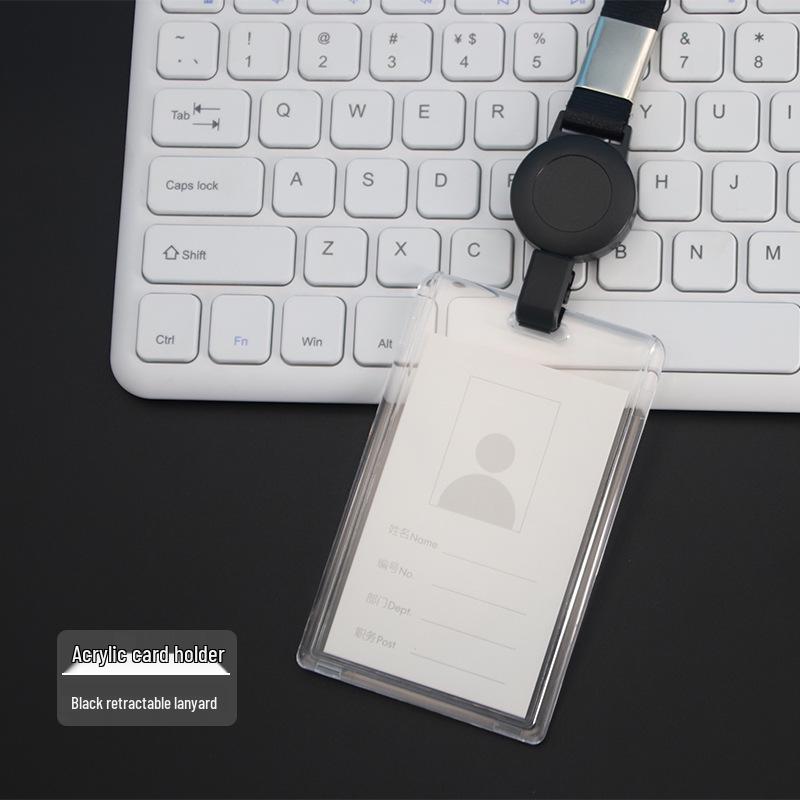 Transparent Acrylic Employee ID Badge Holder with Lanyard - Customizable Chest Card Holder
