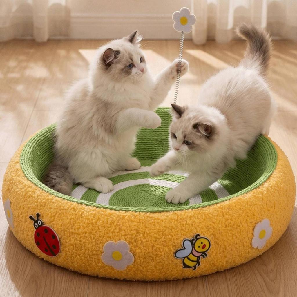 Cat Scratching Nest Interactive Scratcher with Teaser Toy Raised for Cats