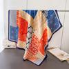 Contrasting Color Splicing Satin Simulation Silk Printing Large Square Scarf Silk Scarf Shawl Headscarf Neck Protection Scarf