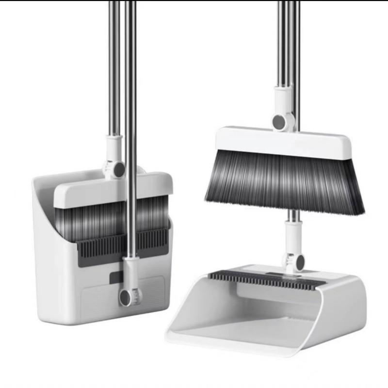 Soft Bristle Broom & Dustpan Set with Non-Stick Hair Feature and Scraper