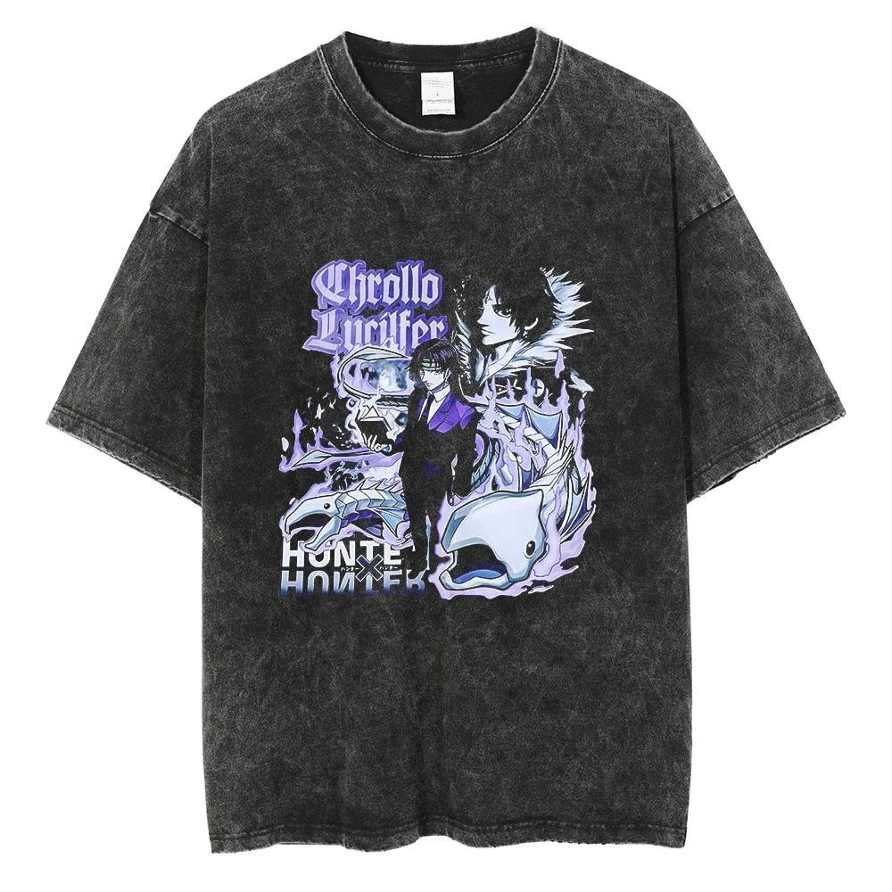 Hunter x Hunter Chrollo Lucilfer Phantom Troupe Vintage Washed Oversized T-Shirt | Unisex Anime Streetwear Tee L