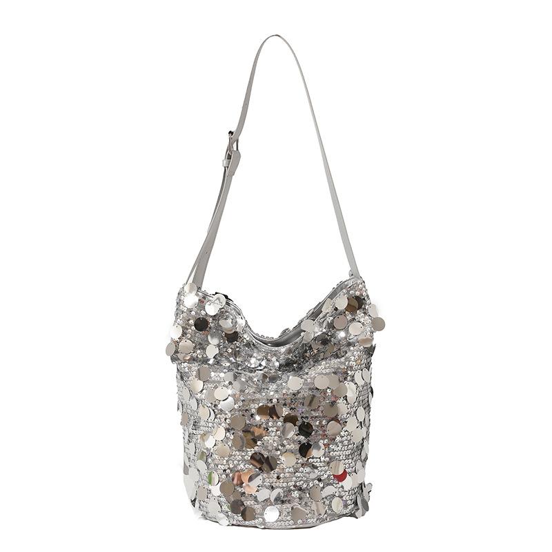 

Fashion small bag women s new niche texture sequined chain square bag versatile shoulder messenger bag серебряный