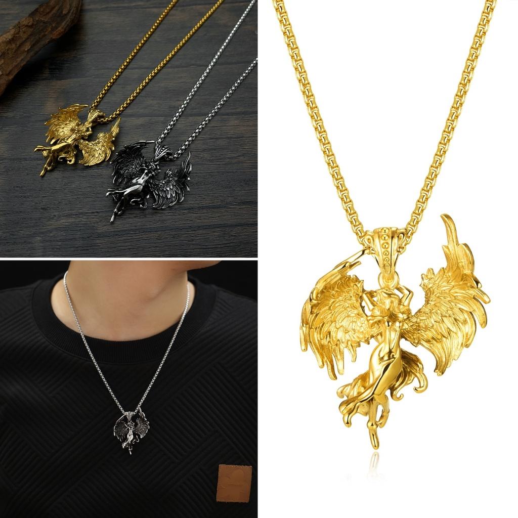 Trendy Retro Angel Pendant Necklace Fashionable Titanium Steel Jewelry Geometric Design