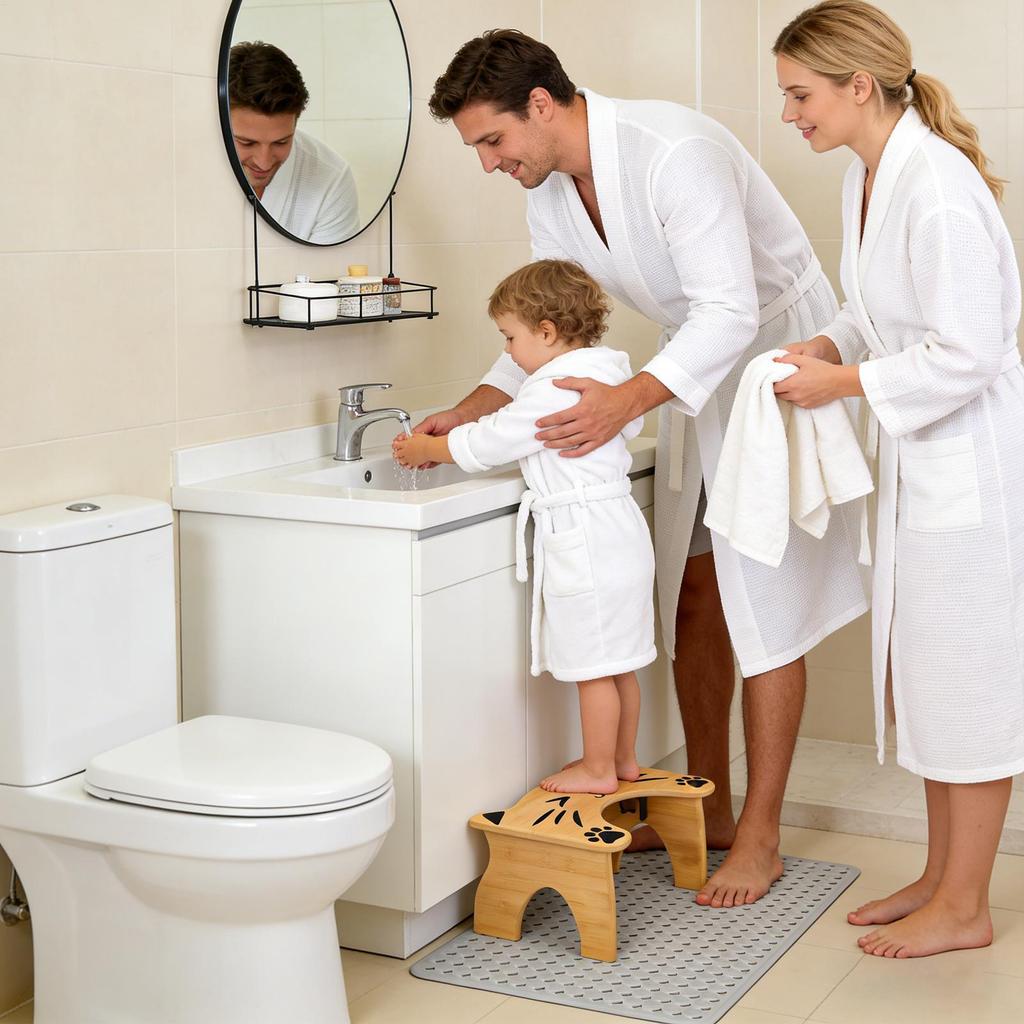 Toilet Stool Foldable Non-Slip Step Chair 7 Inches Height Foldable Wooden Toilet Stool For Elders Shower Bathroom Pooping