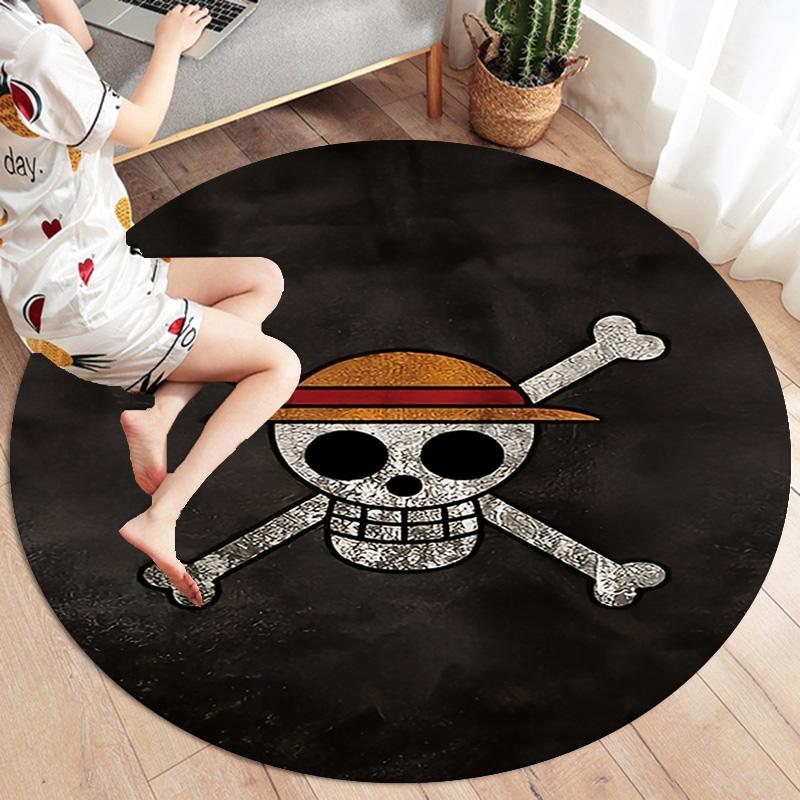 One Piece Strohoeden Piraten Rond Vloerkleed Tapijt Tapijt Voor Woonkamer Slaapkamer Bank Speelkamer Decor Antislip Vloermat
