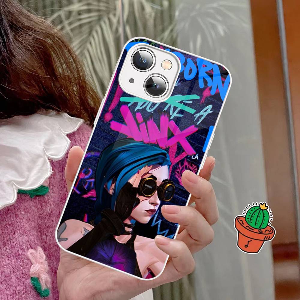 Arcane J-Jinx Anime Phone Case For IPhone 15 13 12 Mini 11 Pro XS Max X XR 14 Plus Tempered Glass Cover
