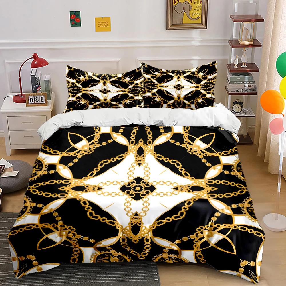 HD Luxury Chain Belt Print Bedding Set Duvet Cover 1 Duvet Cover 2 Pillowcases Adult and Children Bedding Set Luxury for Gifts