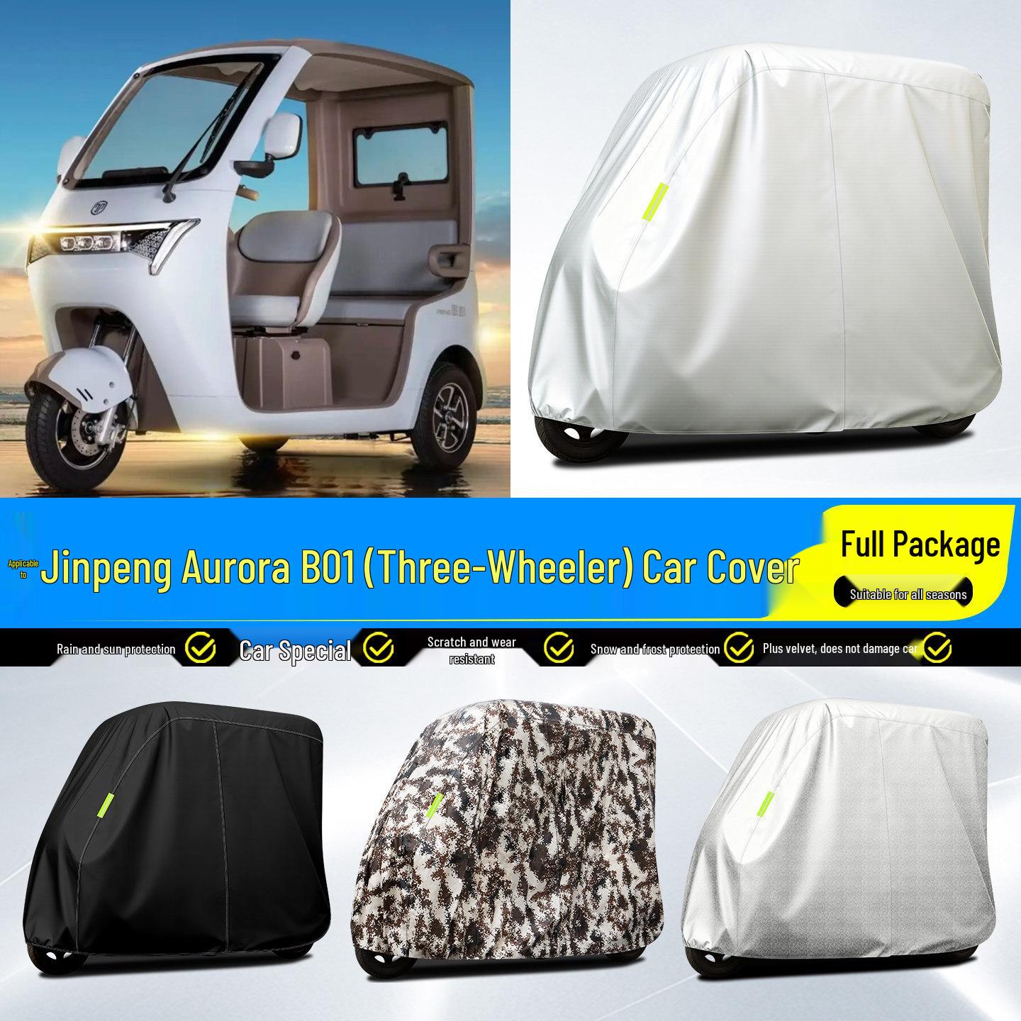 

Jinpeng Aurora B01 Electric Tricycle Rain & Sun Protective Canopy Cover with Decorative Accessories Aluminum Silver Checkered - Full Cover F